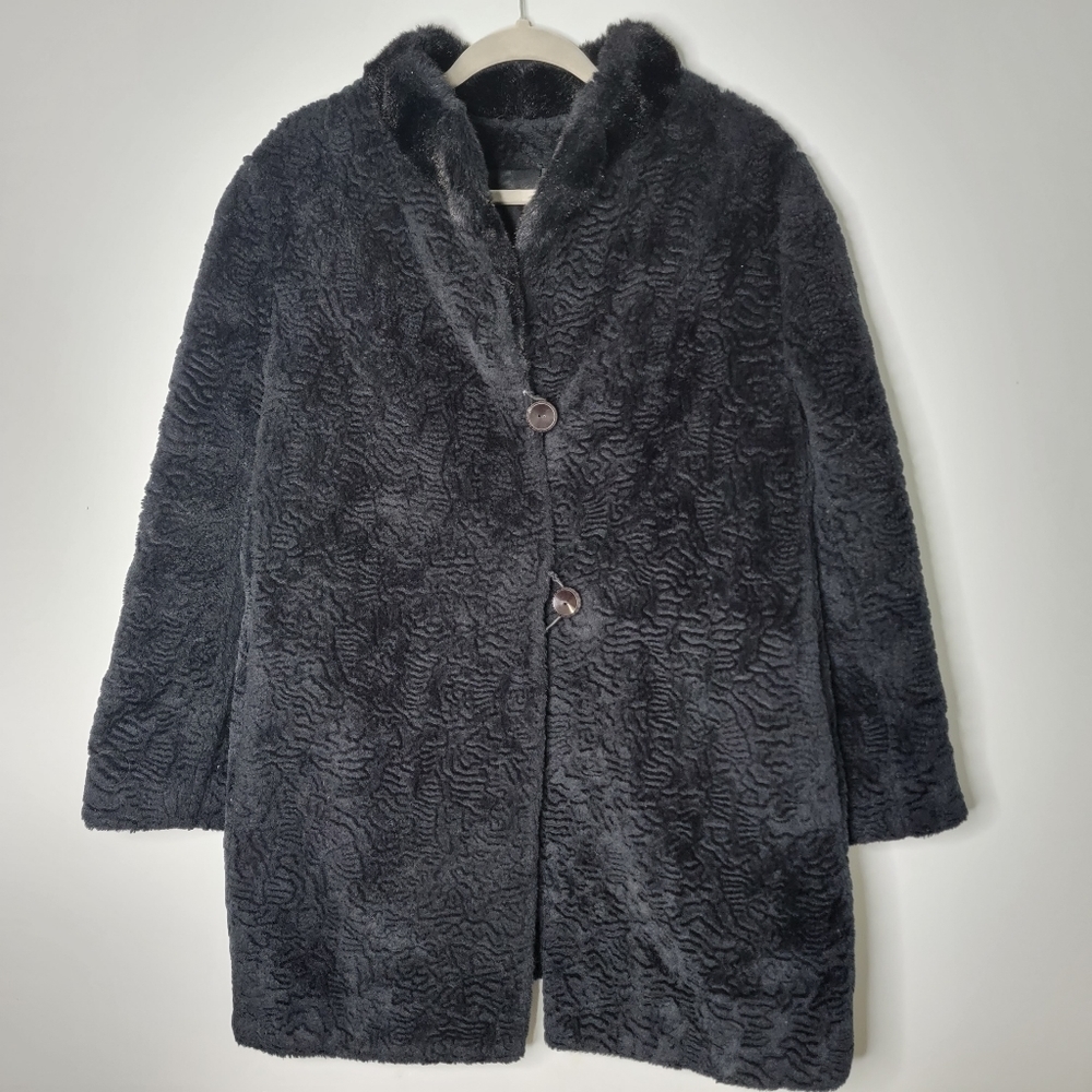 Vintage Princess Garment Medium Black Plush Textured Peacoat Jacket